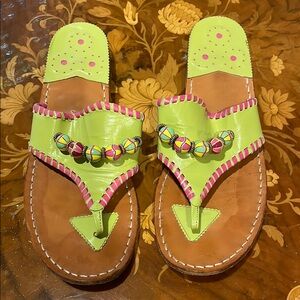 Vintage Angela Moore Green and pink Sandals with Decorative Beads, size 9 M